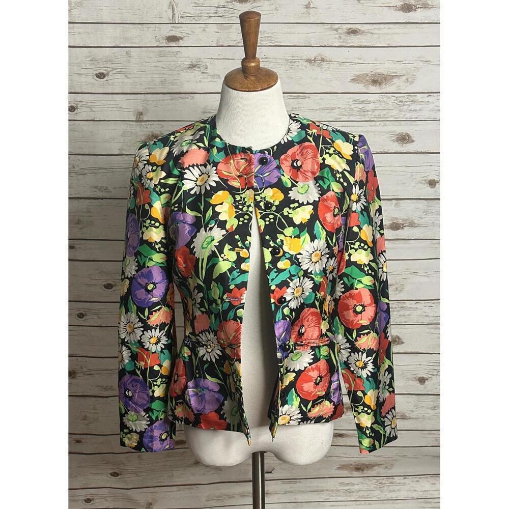 Vintage Choisy Thai corpcore silk bright multicolored floral blazer Size 12